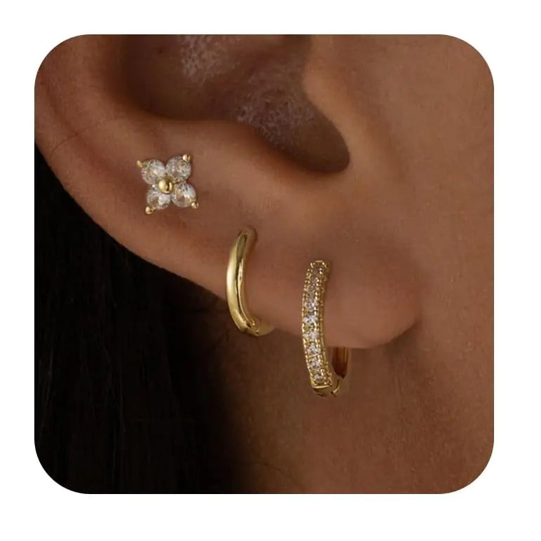 14K Gold Plated Hoop Earrings Set