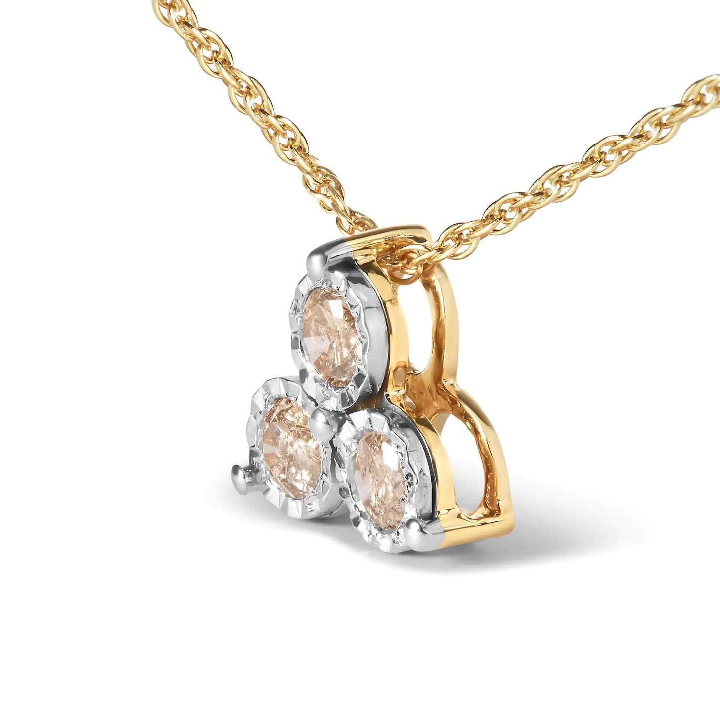 14K Yellow Gold Plated 3 Stone Trio Pendant Necklace
