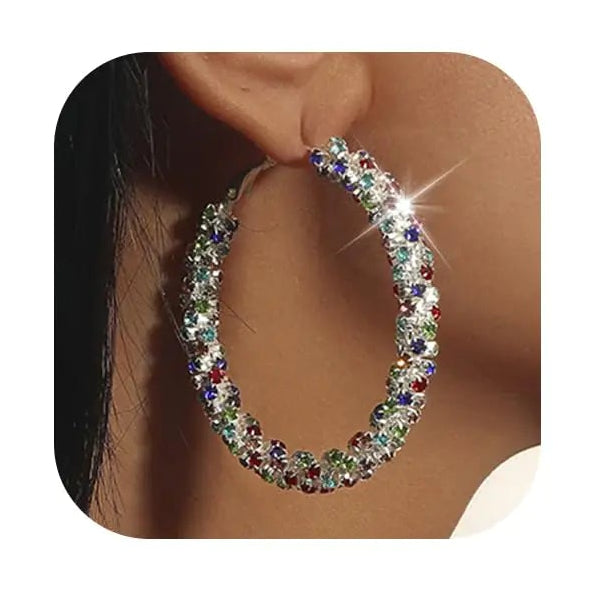 Sterling Silver Rhinestone Hoop Earrings