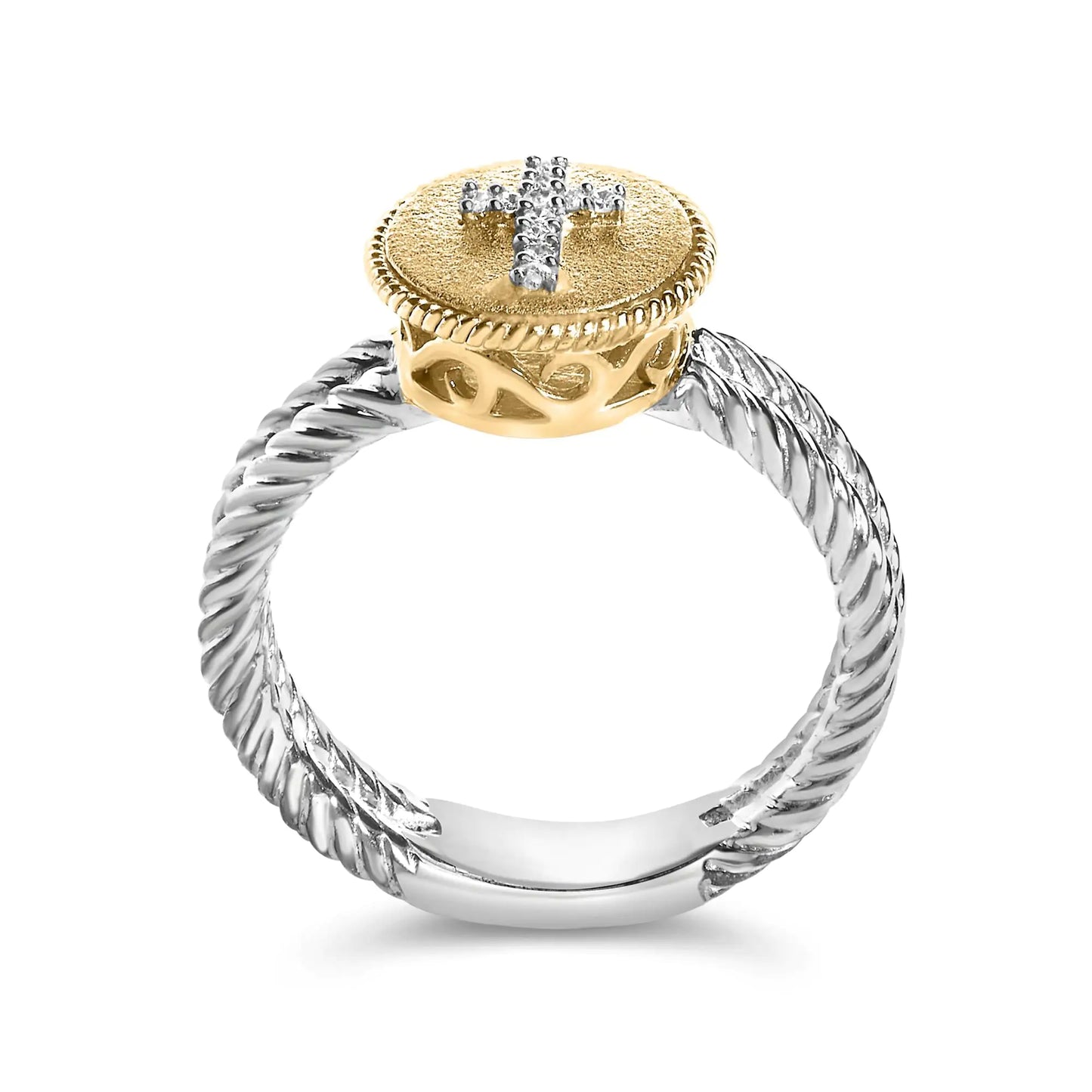 18K Yellow Gold Plated Diamond Cross Ring