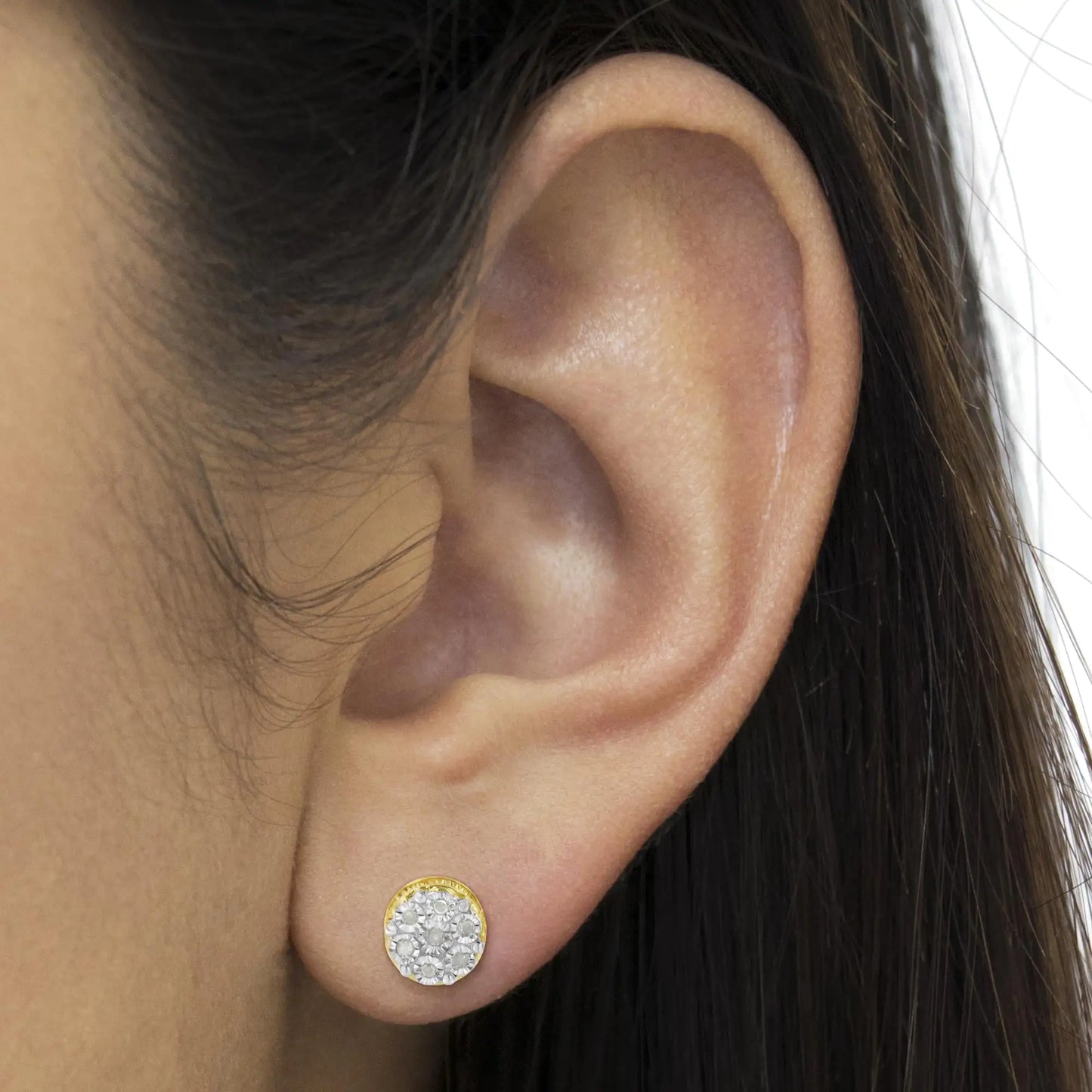 14K Yellow Gold Plated Diamond Miracle Set Stud Earrings
