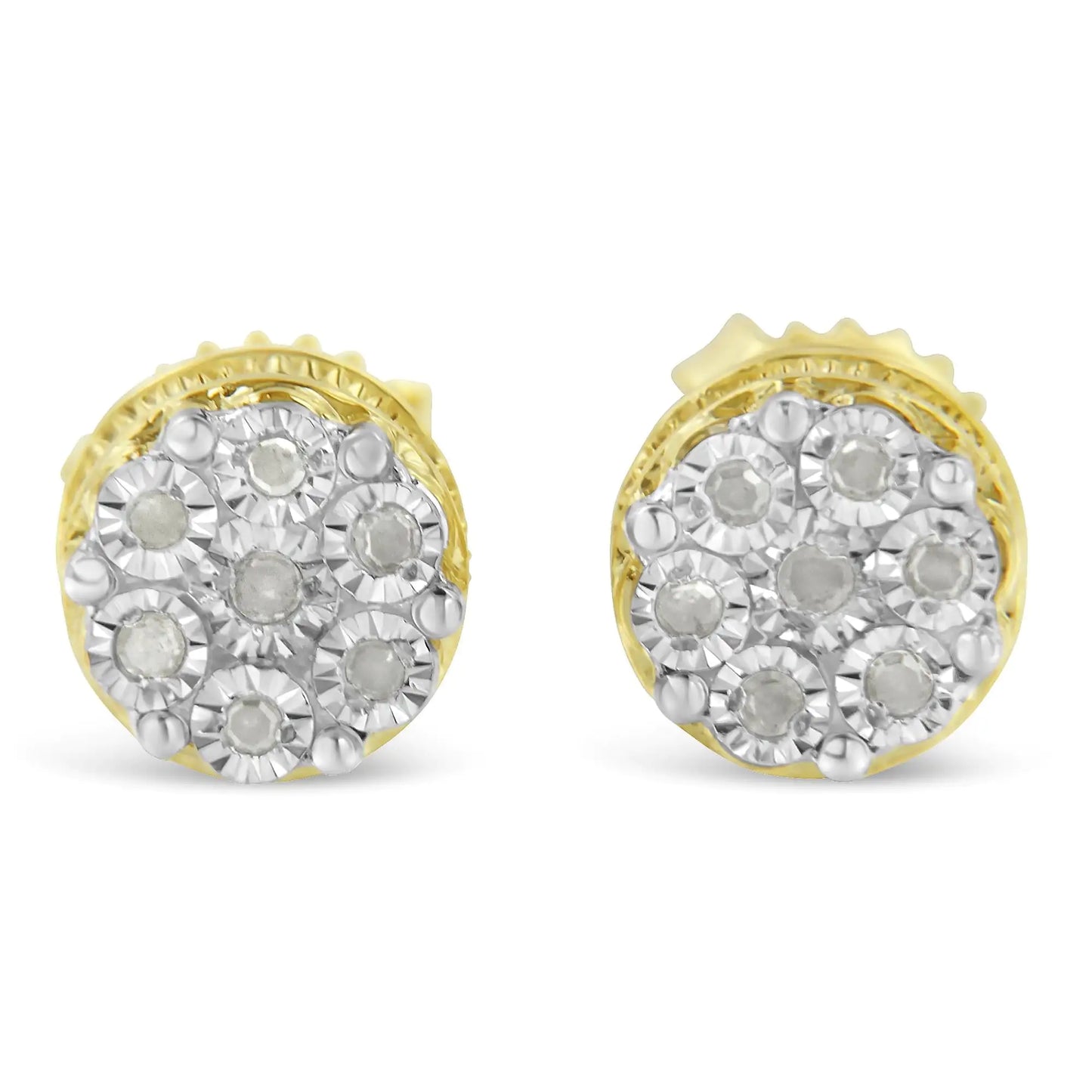 14K Yellow Gold Plated Diamond Miracle Set Stud Earrings
