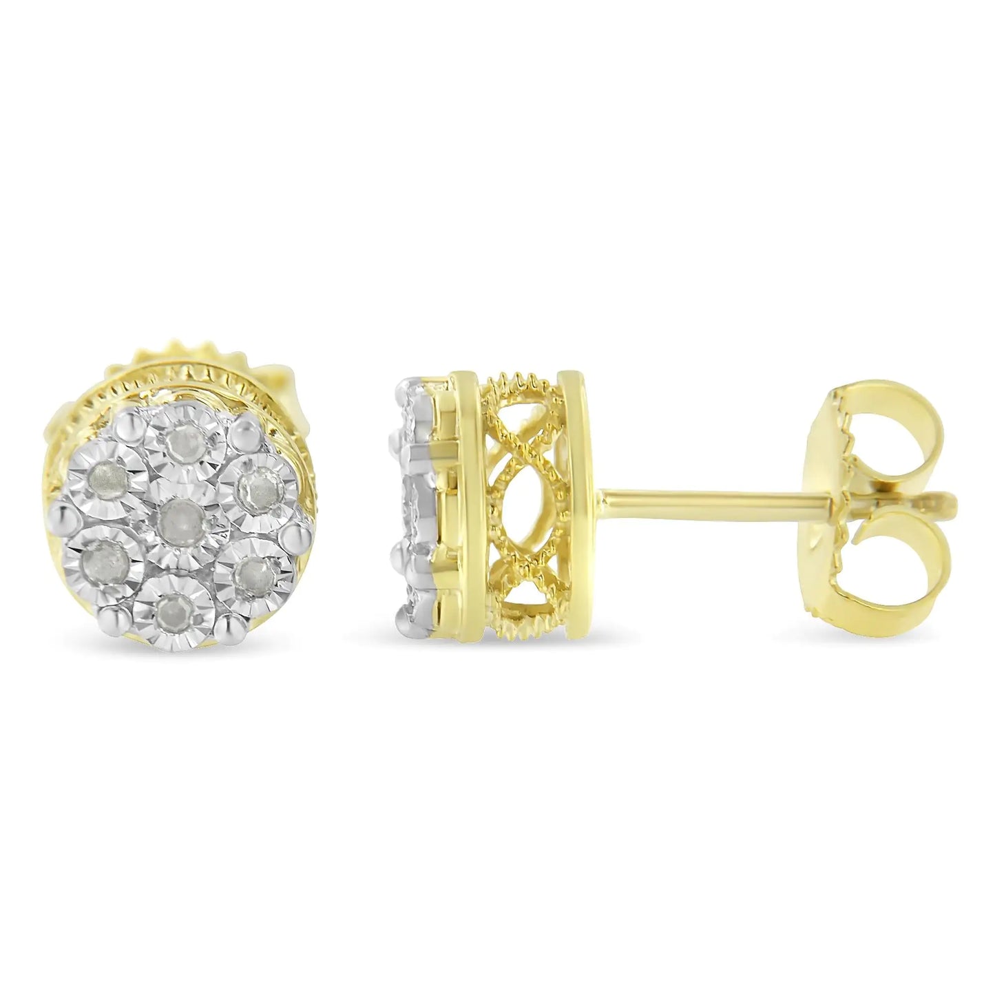 14K Yellow Gold Plated Diamond Miracle Set Stud Earrings