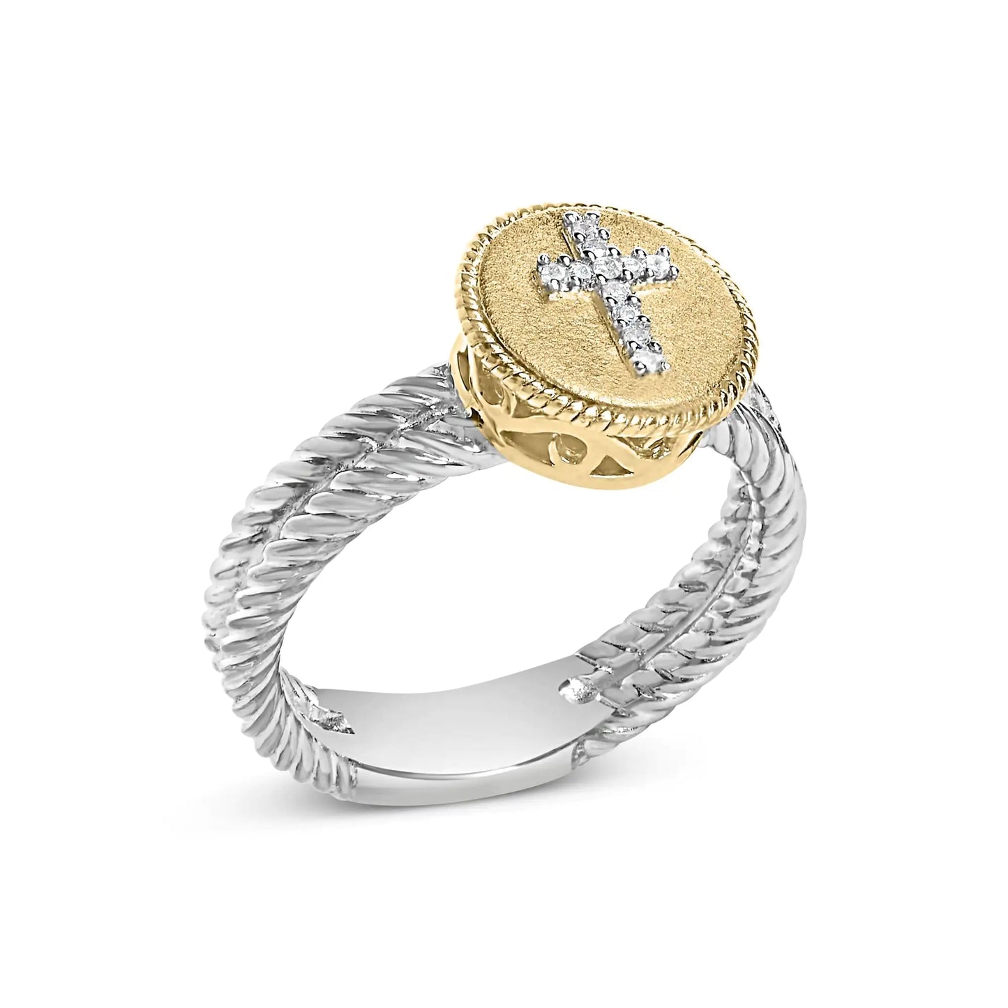 18K Yellow Gold Plated Diamond Cross Ring