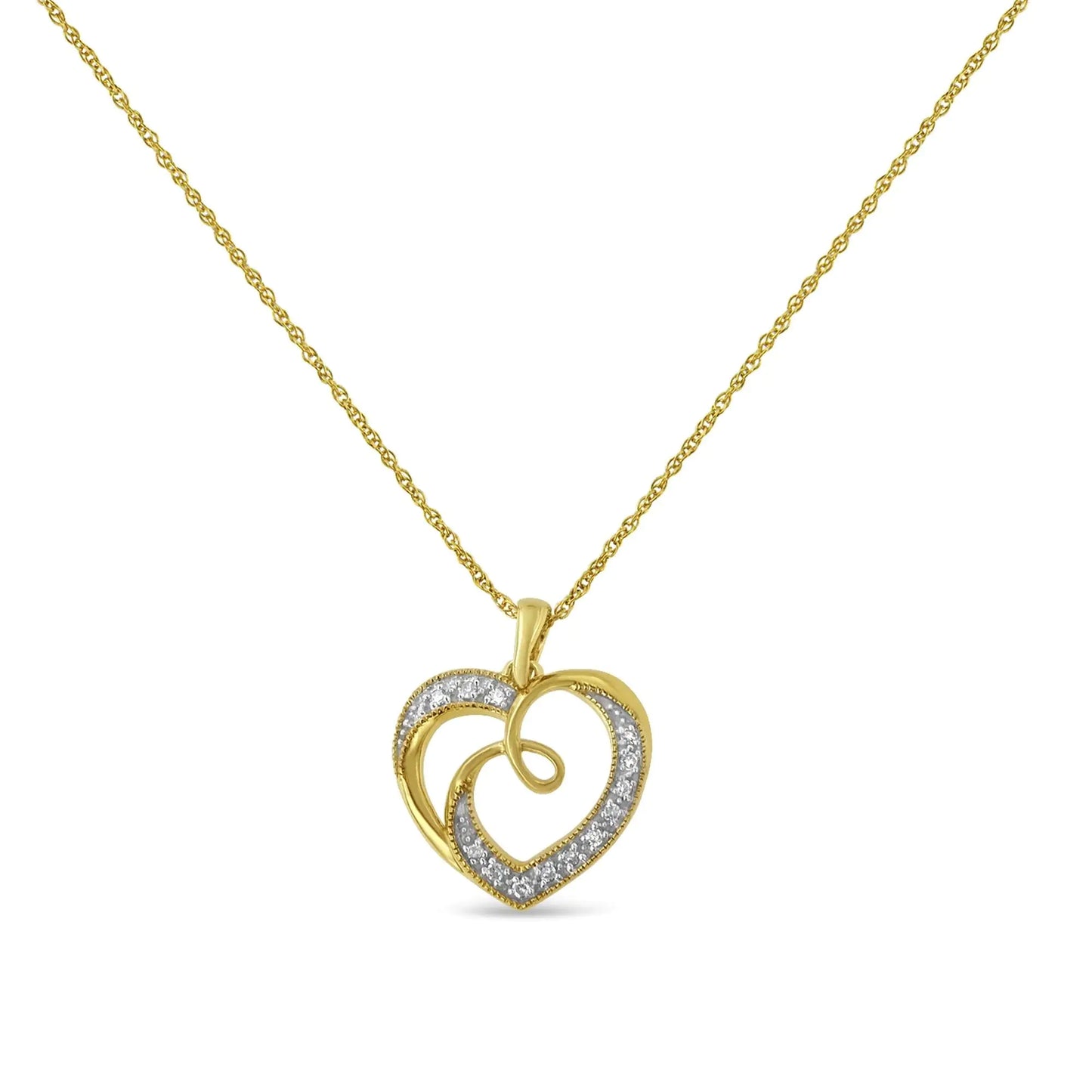 14K Yellow Gold Plated Ribbon & Heart Pendant Necklace