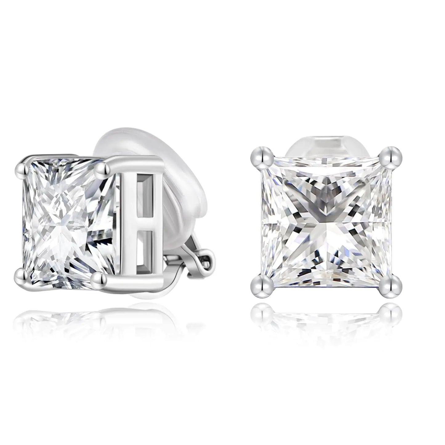 Sterling Silver Diamond Clip on Earrings