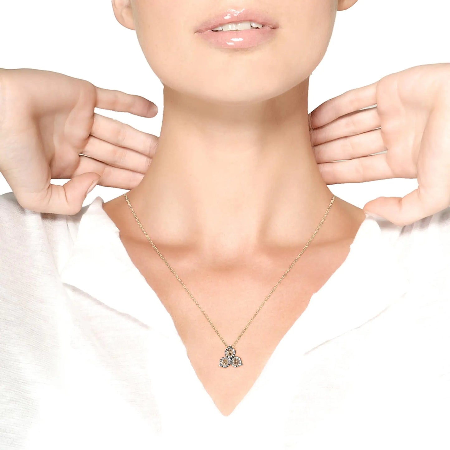 14K Yellow Gold Plated 3 Stone Trio Pendant Necklace