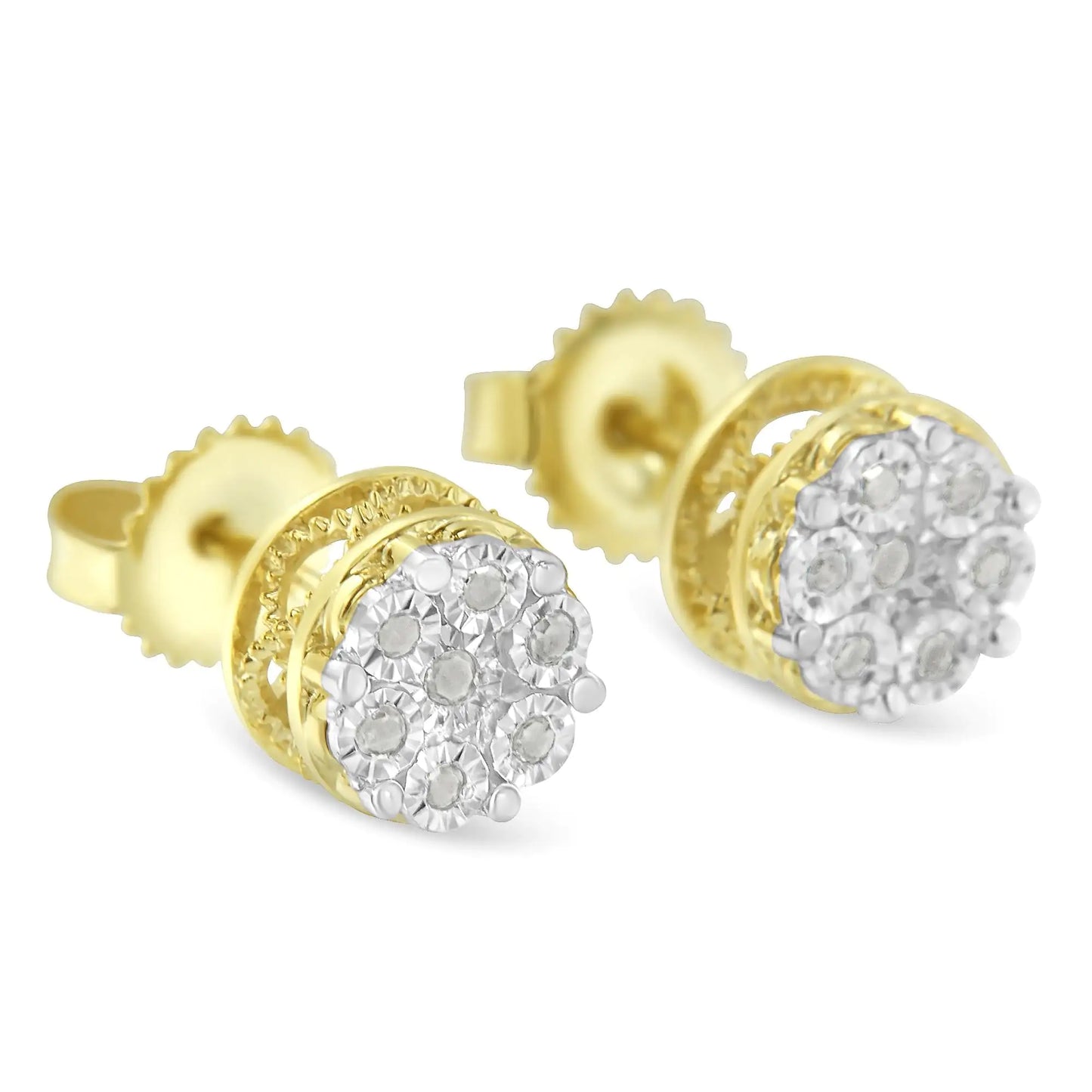 14K Yellow Gold Plated Diamond Miracle Set Stud Earrings