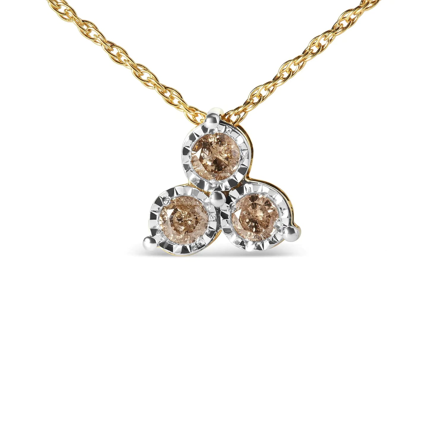 14K Yellow Gold Plated 3 Stone Trio Pendant Necklace
