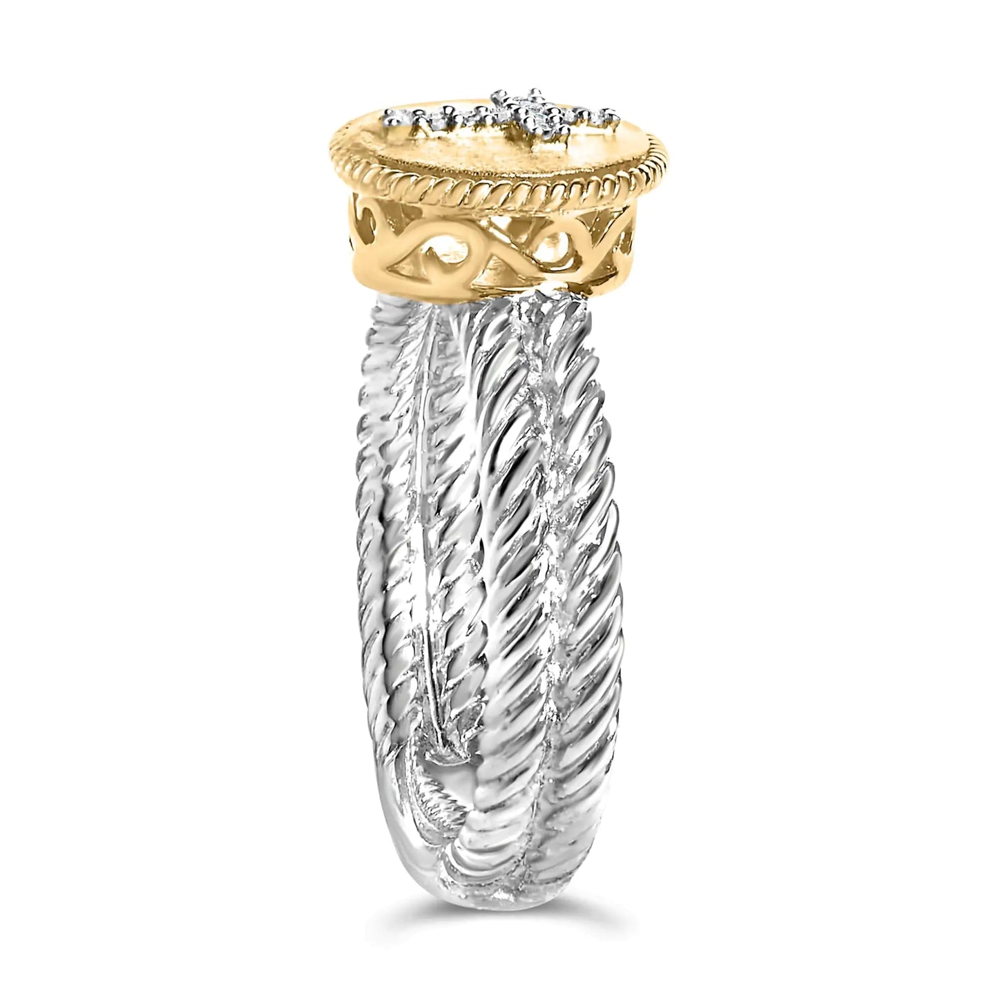 18K Yellow Gold Plated Diamond Cross Ring