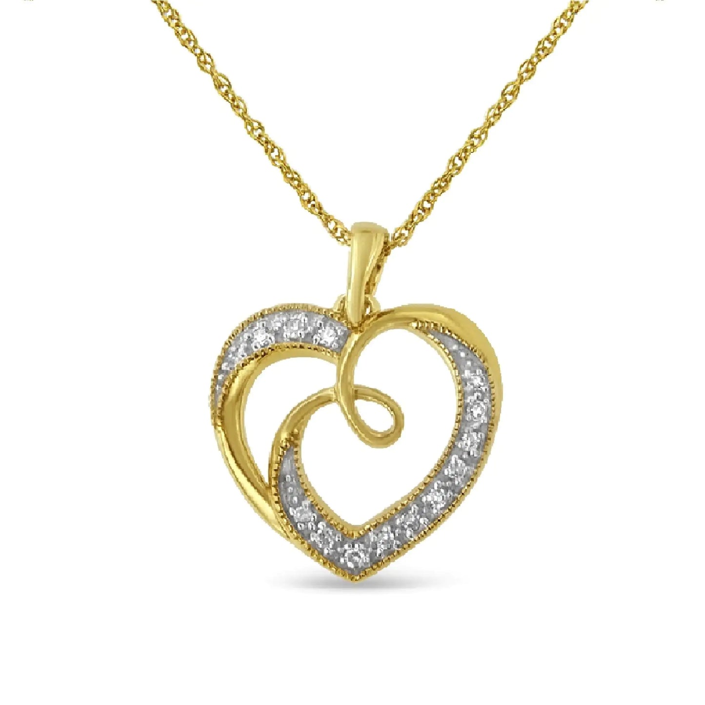 14K Yellow Gold Plated Ribbon & Heart Pendant Necklace