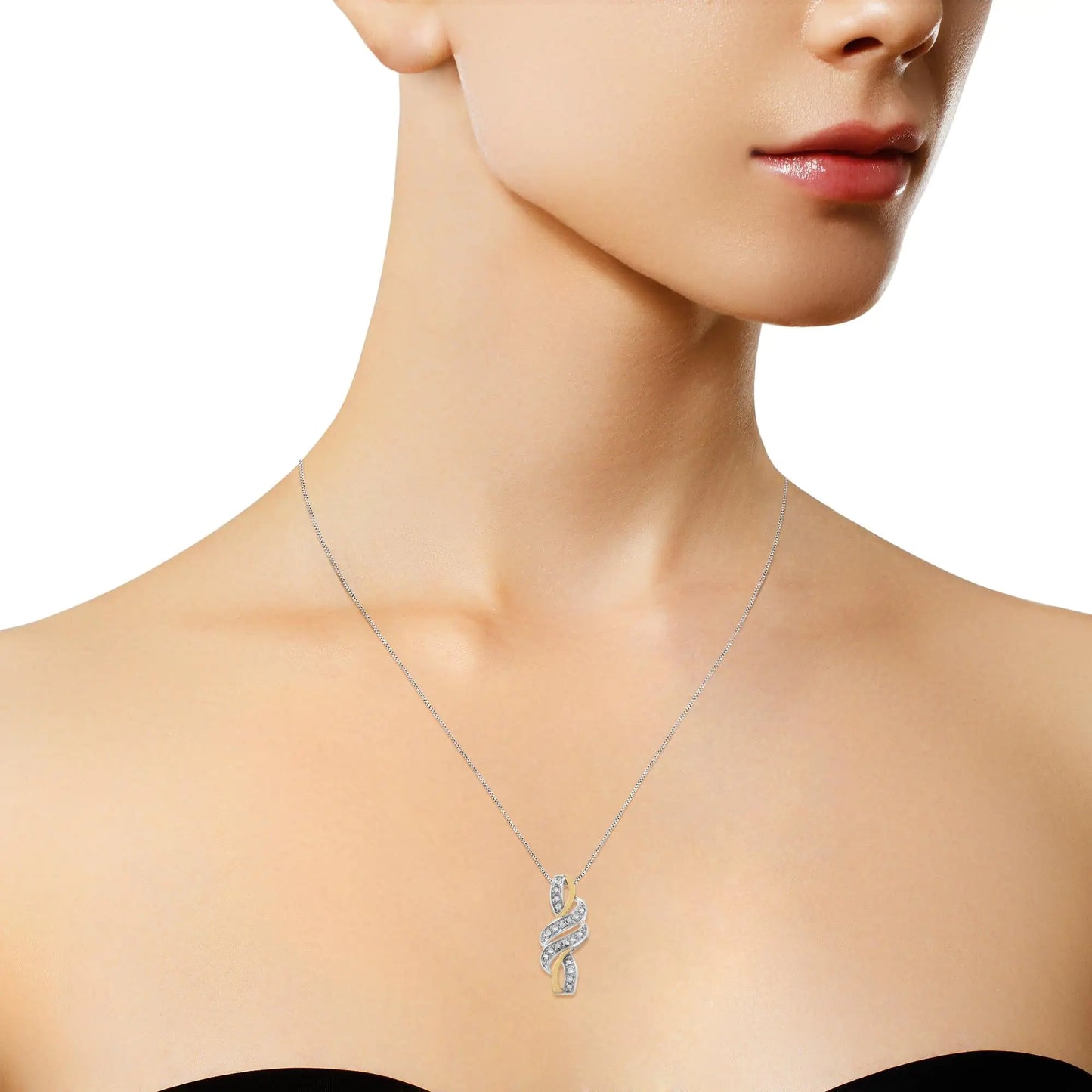 14K Yellow Gold Plated Round-Cut Diamond Accent Cross Necklace
