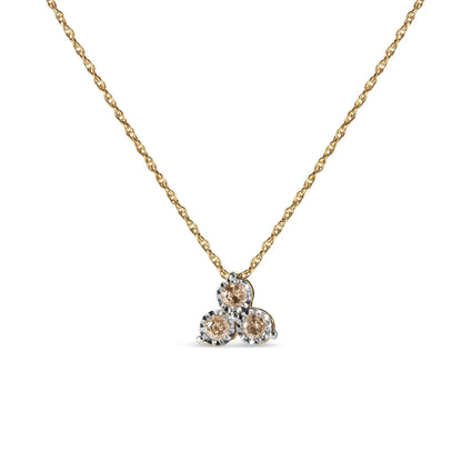 14K Yellow Gold Plated 3 Stone Trio Pendant Necklace
