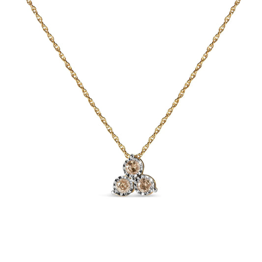 14K Yellow Gold Plated 3 Stone Trio Pendant Necklace