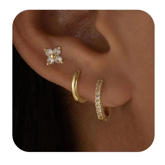 14K Gold Plated Hoop Earrings Set