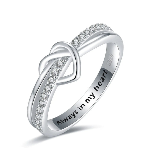 Sterling Silver Love Knot Ring Engraved "Always in My Heart"