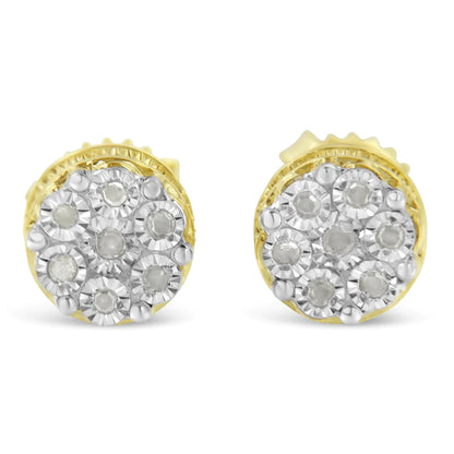 14K Yellow Gold Plated Diamond Miracle Set Stud Earrings