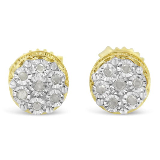 14K Yellow Gold Plated Diamond Miracle Set Stud Earrings
