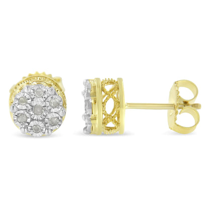 14K Yellow Gold Plated Diamond Miracle Set Stud Earrings