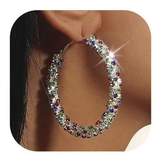Sterling Silver Rhinestone Hoop Earrings