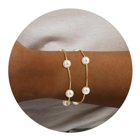 14k Gold Plated White Pearl Blessing Bracelets