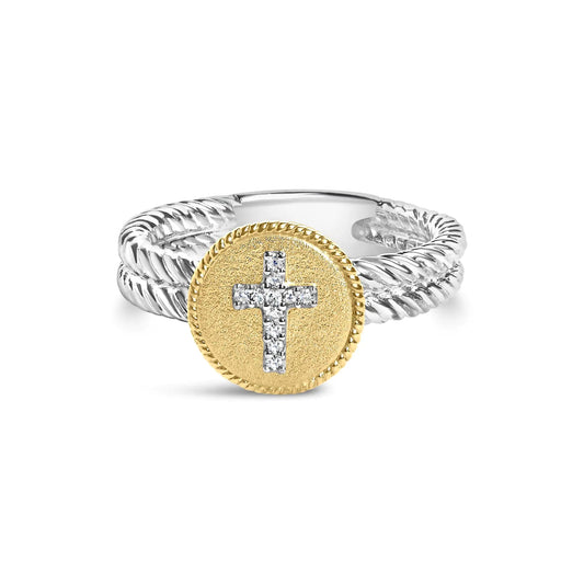 18K Yellow Gold Plated Diamond Cross Ring