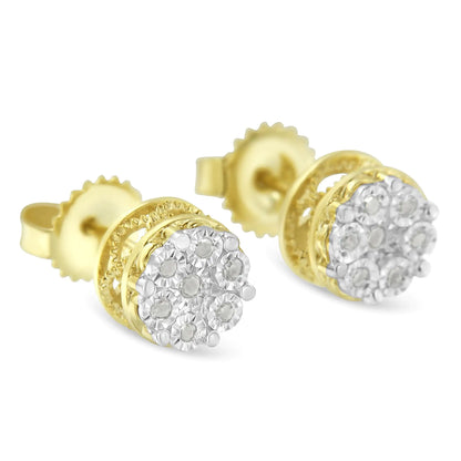 14K Yellow Gold Plated Diamond Miracle Set Stud Earrings