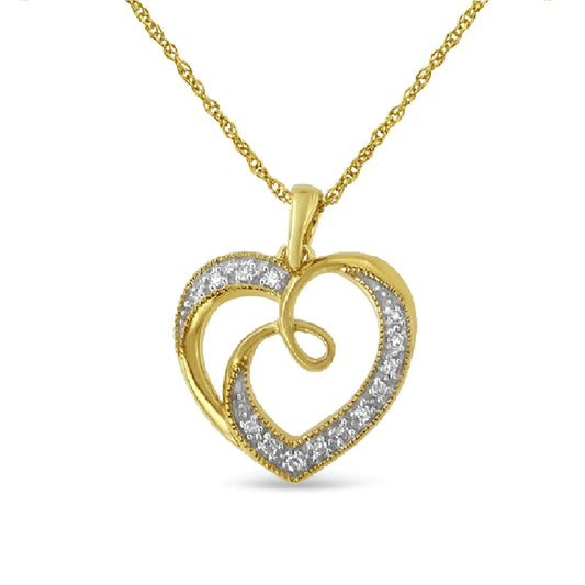 14K Yellow Gold Plated Ribbon & Heart Pendant Necklace